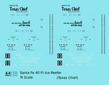 Santa Fe Reefer Despatch 40 Ft Ice Reefer Black Texas Chief - Decal - Choose Scale