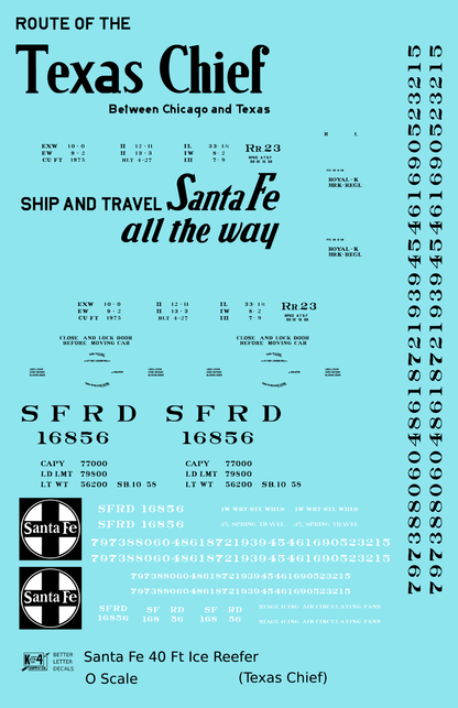 Santa Fe Reefer Despatch 40 Ft Ice Reefer Black Texas Chief - Decal - Choose Scale