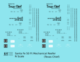 Santa Fe Reefer Despatch 50 Ft Mechanical Reefer Black Texas Chief MTC - Decal - Choose Scale