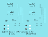 Santa Fe Reefer Despatch 50 Ft Mechanical Reefer Black Texas Chief MTC - Decal - Choose Scale