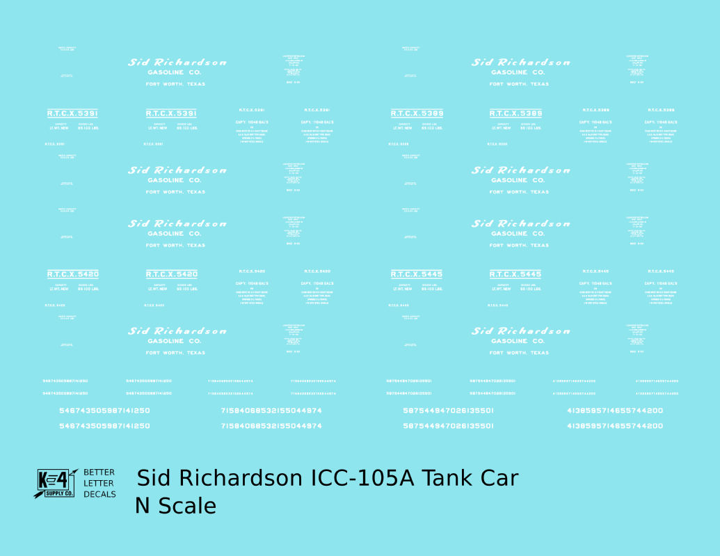 Sid Richardson Gasoline ICC-105A Tank Car White