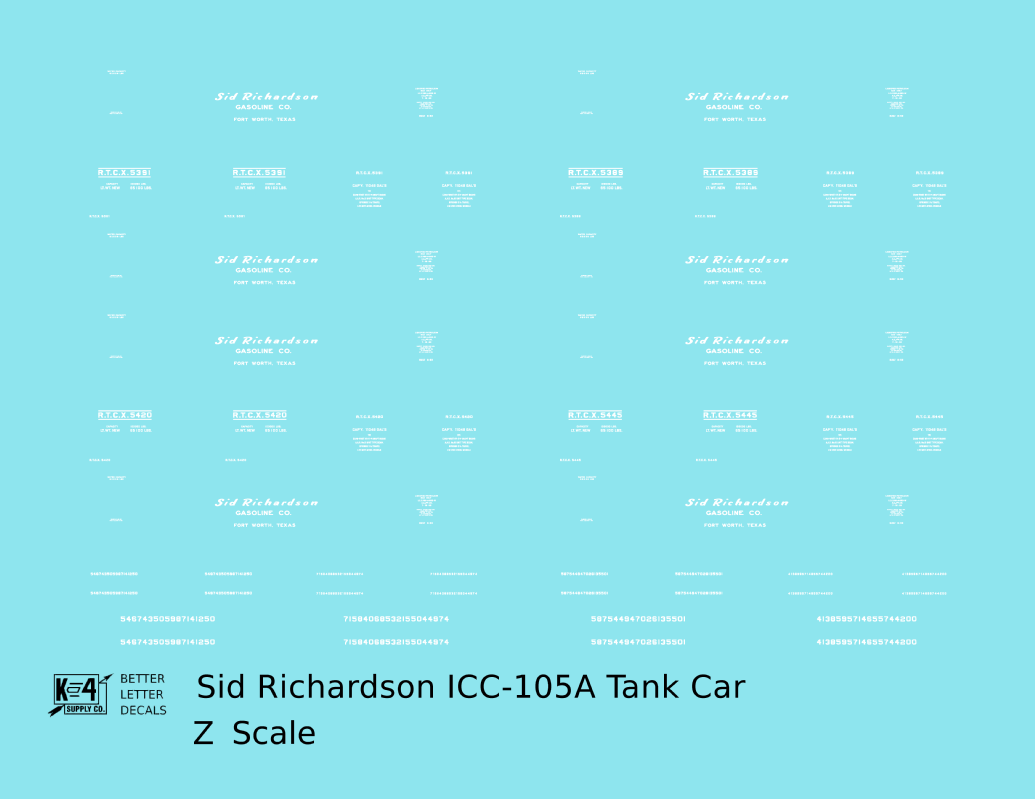 Sid Richardson Gasoline ICC-105A Tank Car White