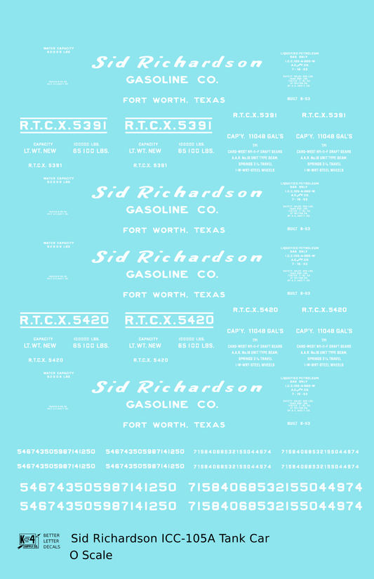 Sid Richardson Gasoline ICC-105A Tank Car White
