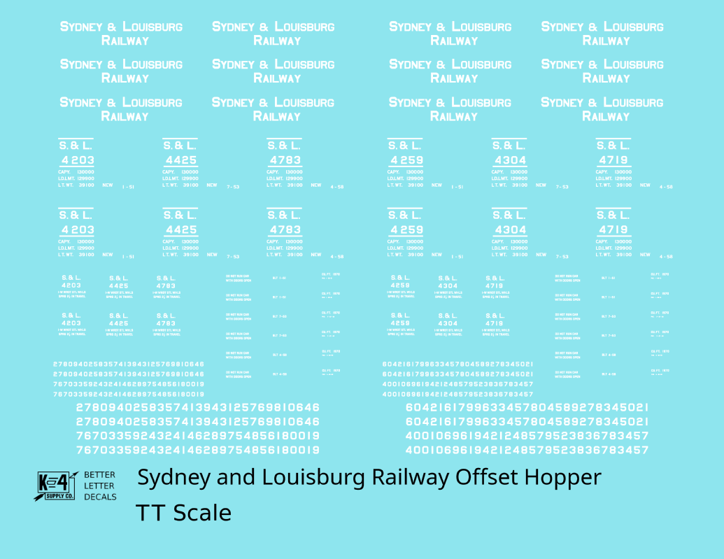 Sydney & Louisburg Offset Twin Hopper White Nova Scotia - Decal - Choose Scale
