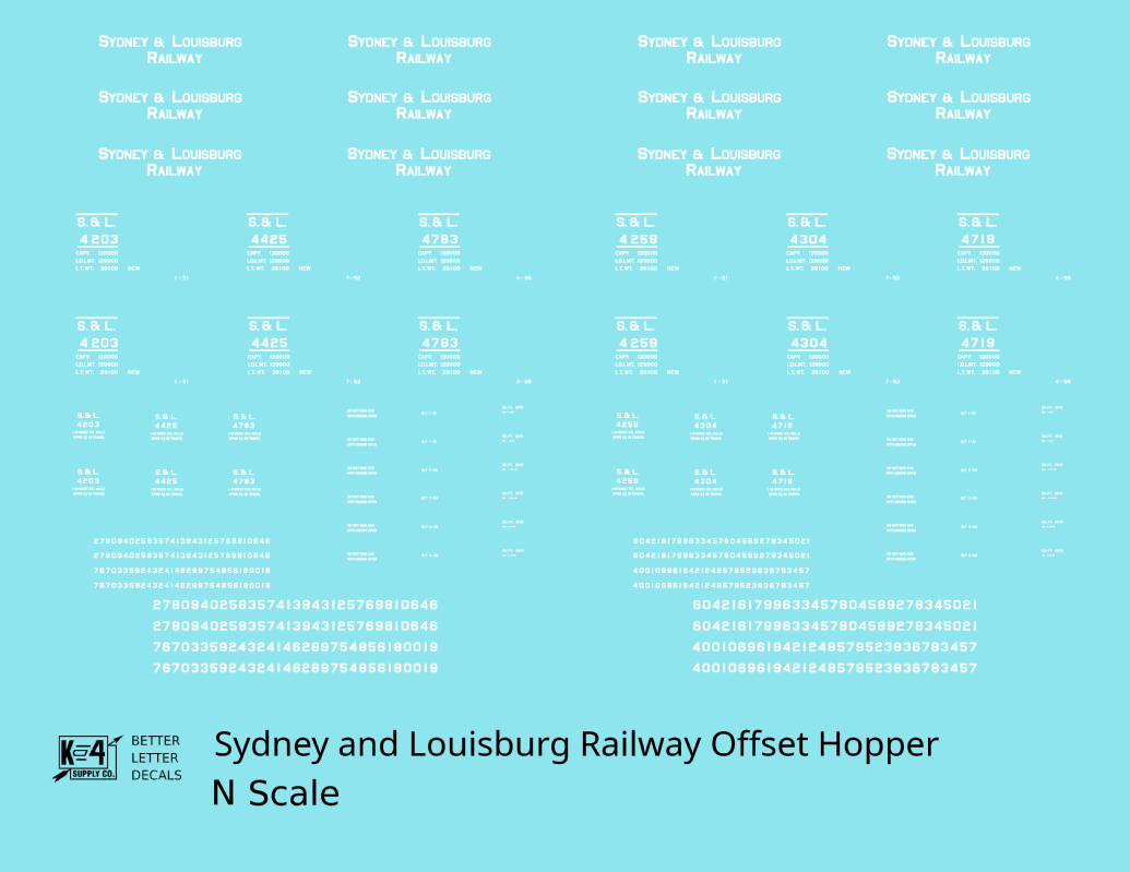 Sydney & Louisburg Offset Twin Hopper White Nova Scotia - Decal - Choose Scale