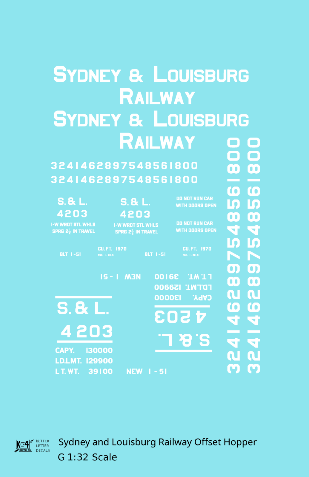 Sydney & Louisburg Offset Twin Hopper White Nova Scotia - Decal - Choose Scale