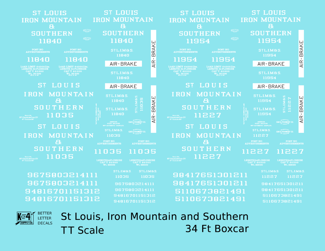 St Louis, Iron Mountain & Southern 34 Ft Boxcars White StLIM&S