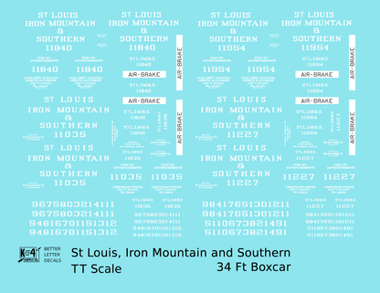 St Louis, Iron Mountain & Southern 34 Ft Boxcars White StLIM&S