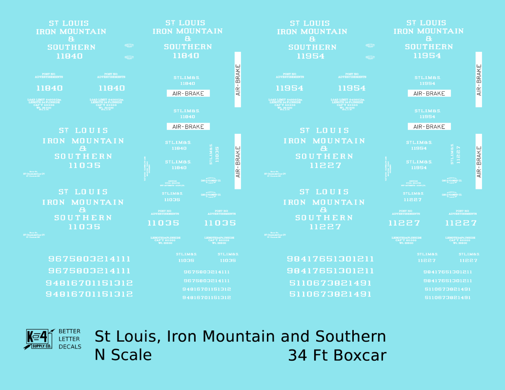 St Louis, Iron Mountain & Southern 34 Ft Boxcars White StLIM&S