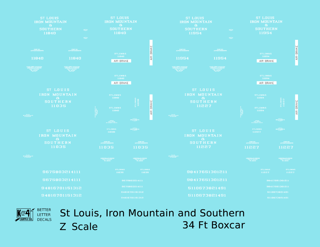 St Louis, Iron Mountain & Southern 34 Ft Boxcars White StLIM&S