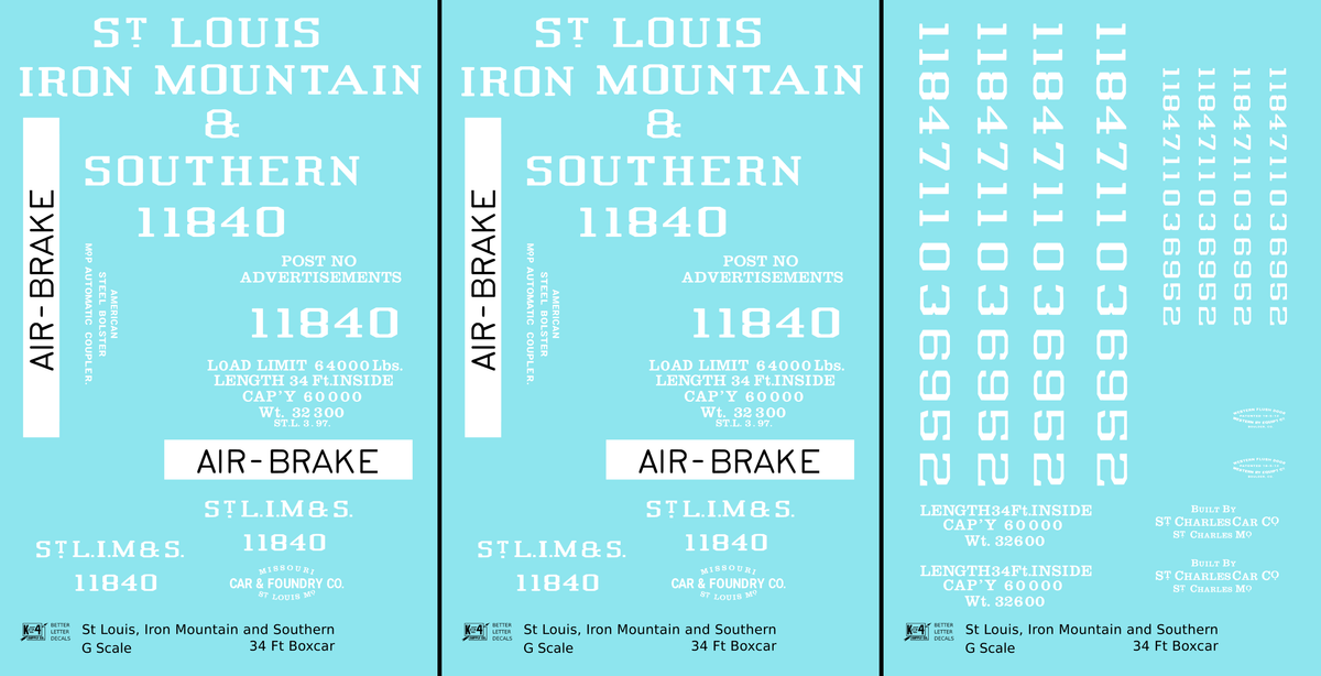 St Louis, Iron Mountain & Southern 34 Ft Boxcars White StLIM&S