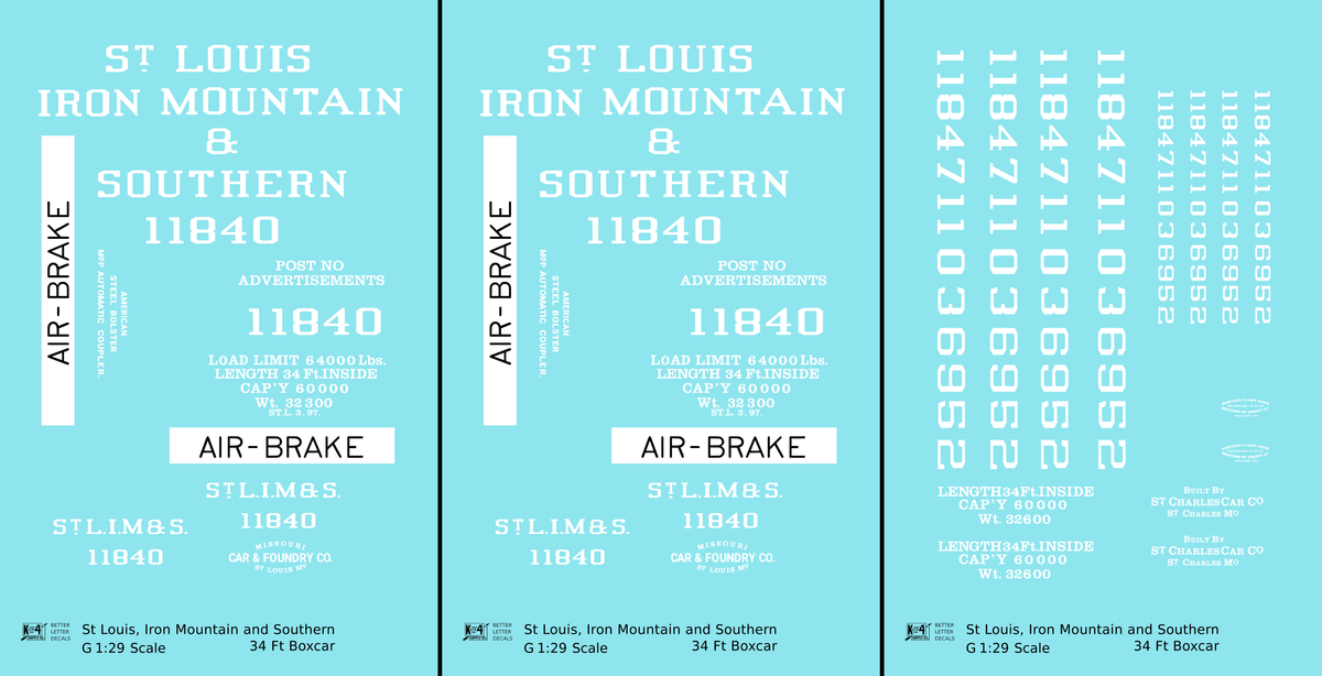 St Louis, Iron Mountain & Southern 34 Ft Boxcars White StLIM&S