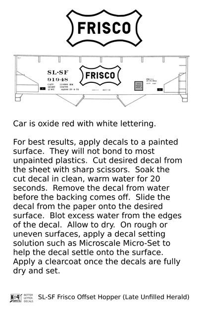 SLSF Frisco Offset Twin Hopper White Unfilled Herald
