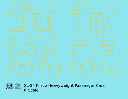 SLSF Frisco Heavyweight Passenger Cars Dulux Gold  - Decal - Choose Scale