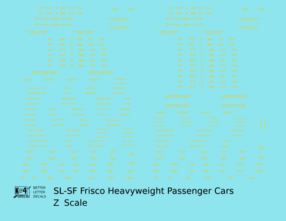 SLSF Frisco Heavyweight Passenger Cars Dulux Gold  - Decal - Choose Scale