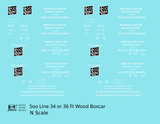 Soo Line 34 and 36 Ft Wood Boxcars White and Black  - Decal - Choose Scale