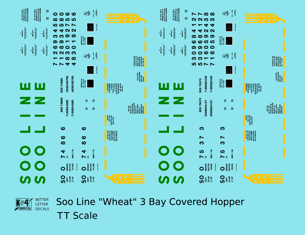 Soo Line PS2-CD Covered Hopper Green, Yellow and Black Wheat Scheme