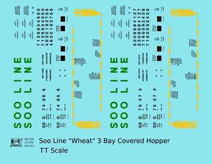 Soo Line PS2-CD Covered Hopper Green, Yellow and Black Wheat Scheme