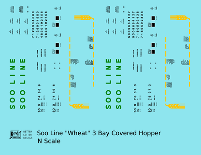 Soo Line PS2-CD Covered Hopper Green, Yellow and Black Wheat Scheme