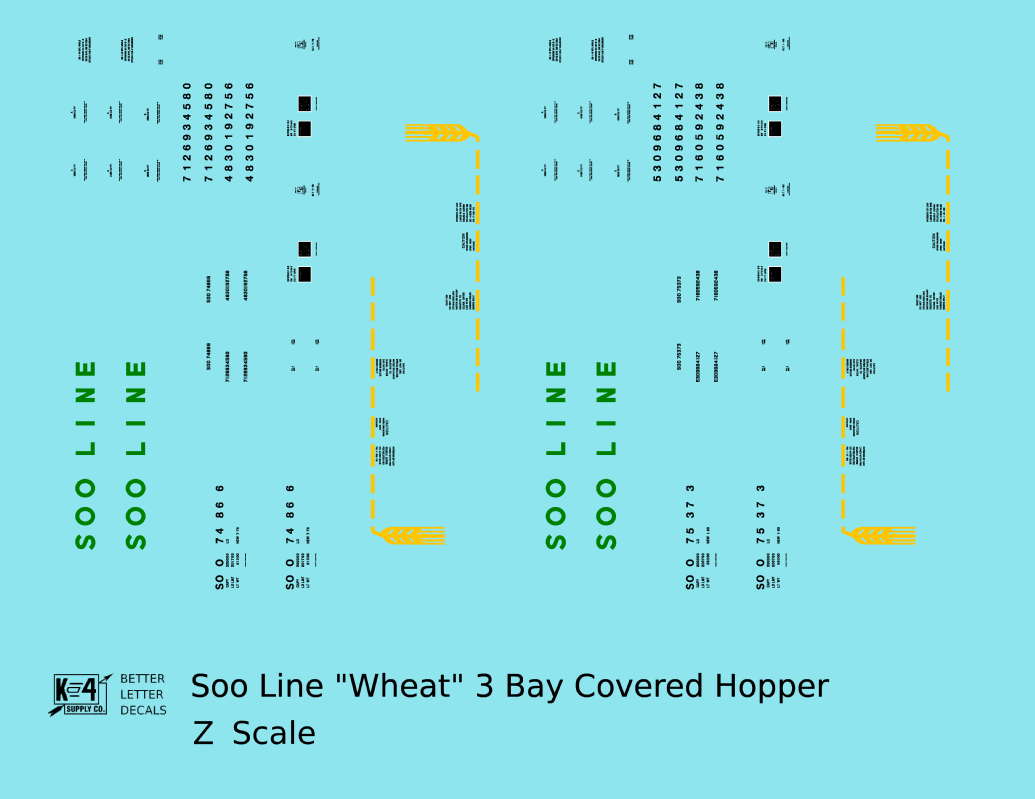 Soo Line PS2-CD Covered Hopper Green, Yellow and Black Wheat Scheme