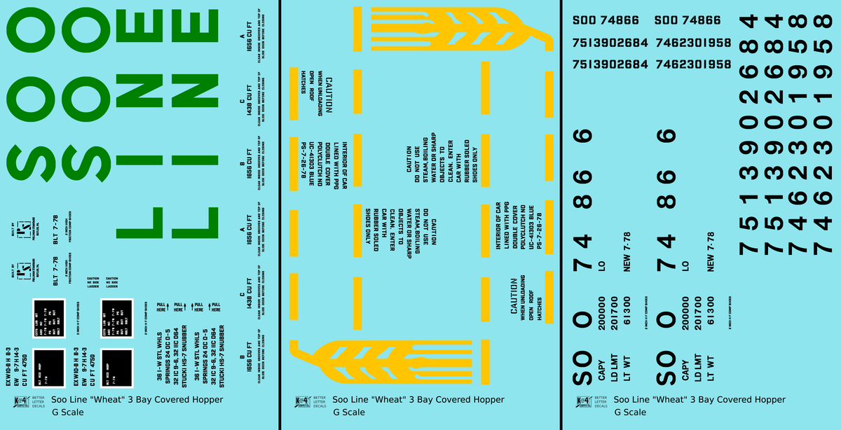 Soo Line PS2-CD Covered Hopper Green, Yellow and Black Wheat Scheme