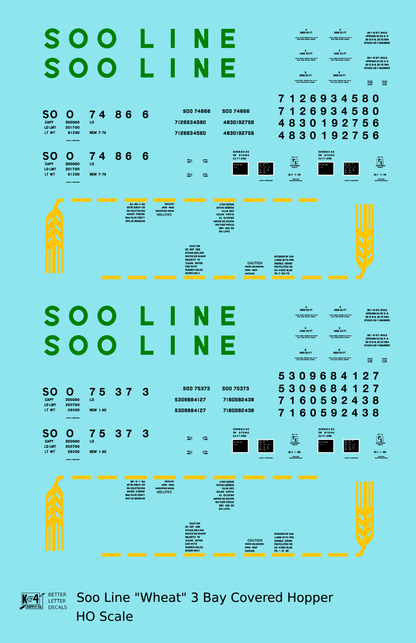Soo Line PS2-CD Covered Hopper Green, Yellow and Black Wheat Scheme