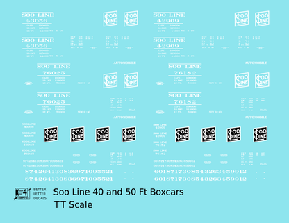 Soo Line 40 and 50 Ft Boxcars White