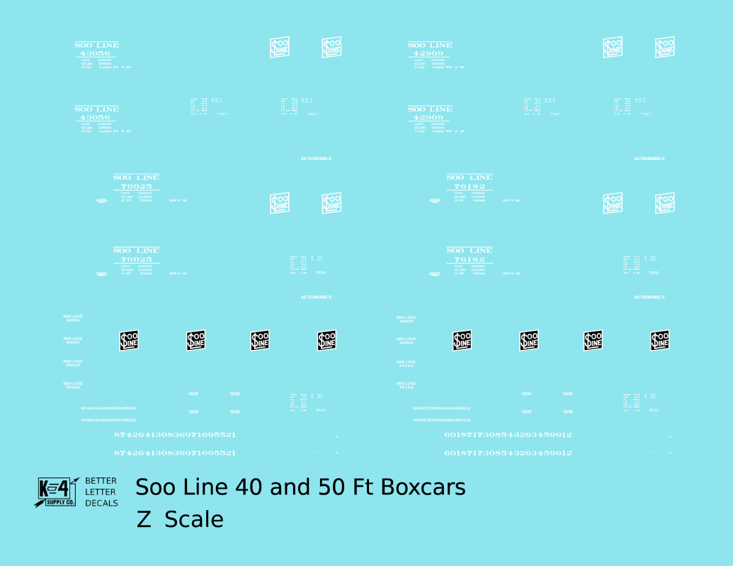 Soo Line 40 and 50 Ft Boxcars White