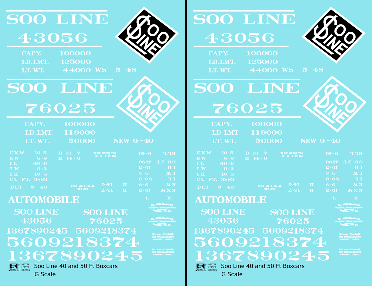 Soo Line 40 and 50 Ft Boxcars White