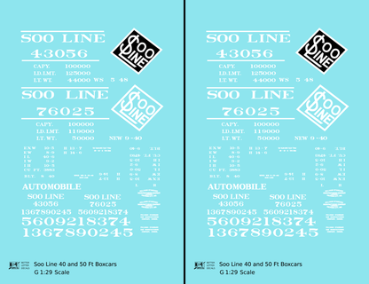 Soo Line 40 and 50 Ft Boxcars White