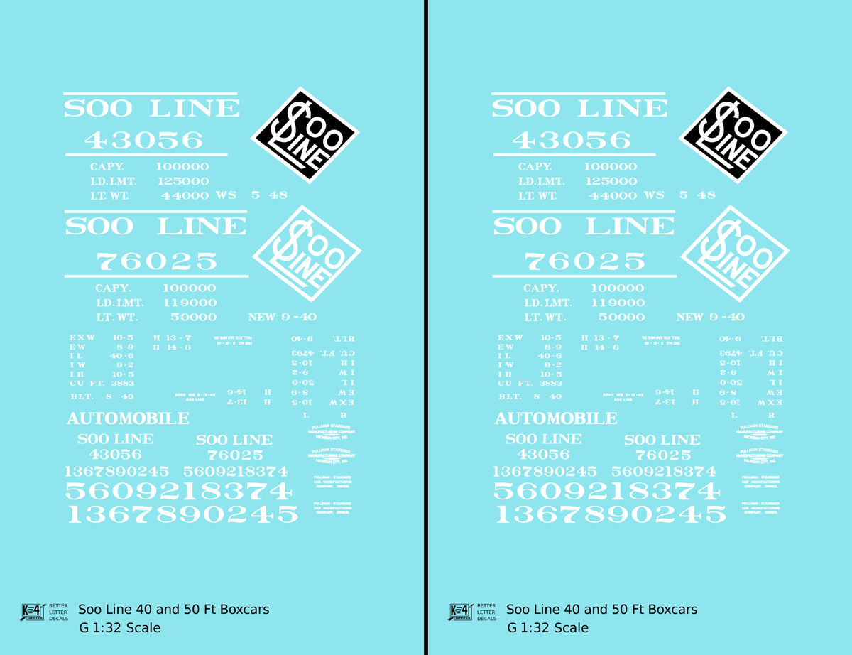 Soo Line 40 and 50 Ft Boxcars White