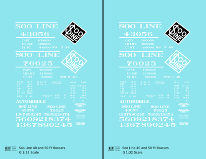 Soo Line 40 and 50 Ft Boxcars White