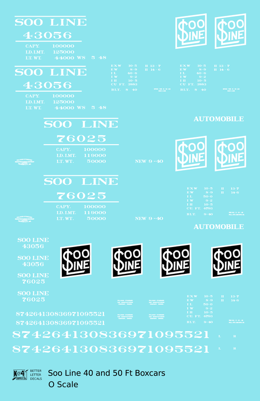 Soo Line 40 and 50 Ft Boxcars White