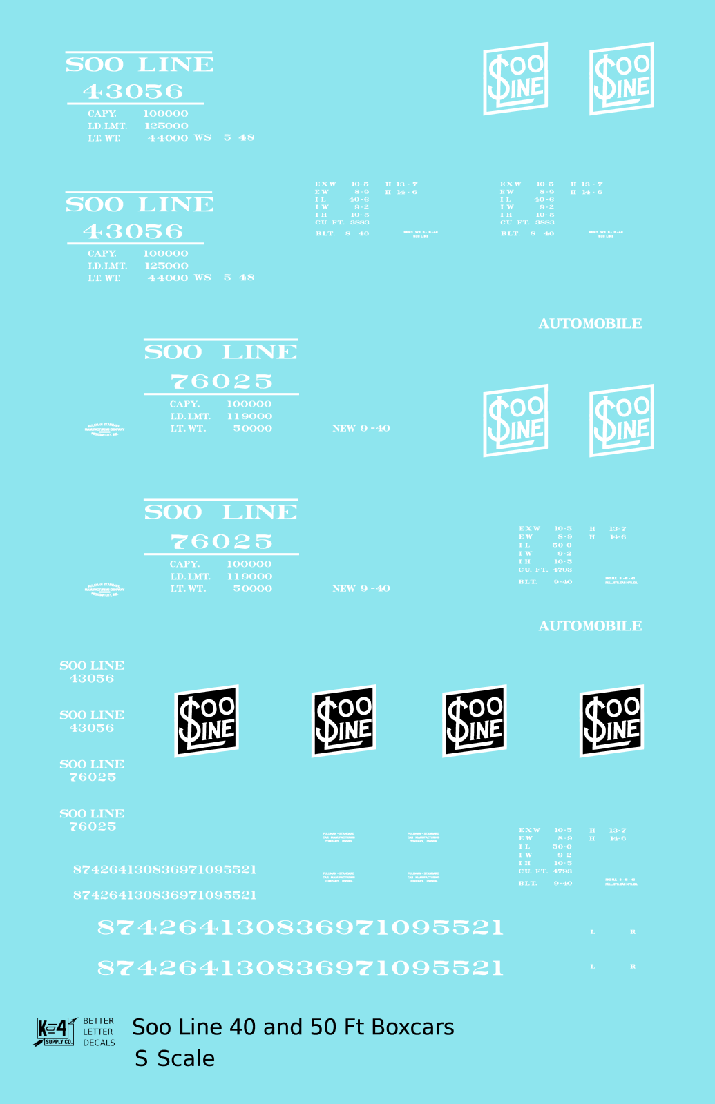 Soo Line 40 and 50 Ft Boxcars White