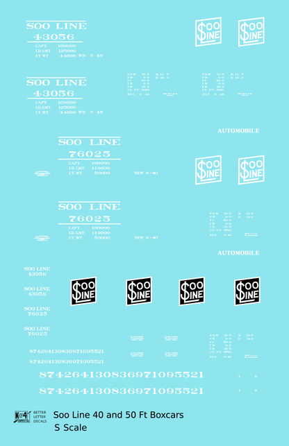 Soo Line 40 and 50 Ft Boxcars White