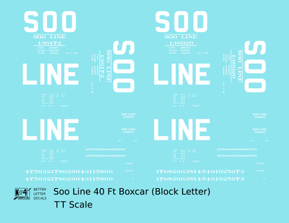 Soo Line 40 Ft Boxcar White Block Letter