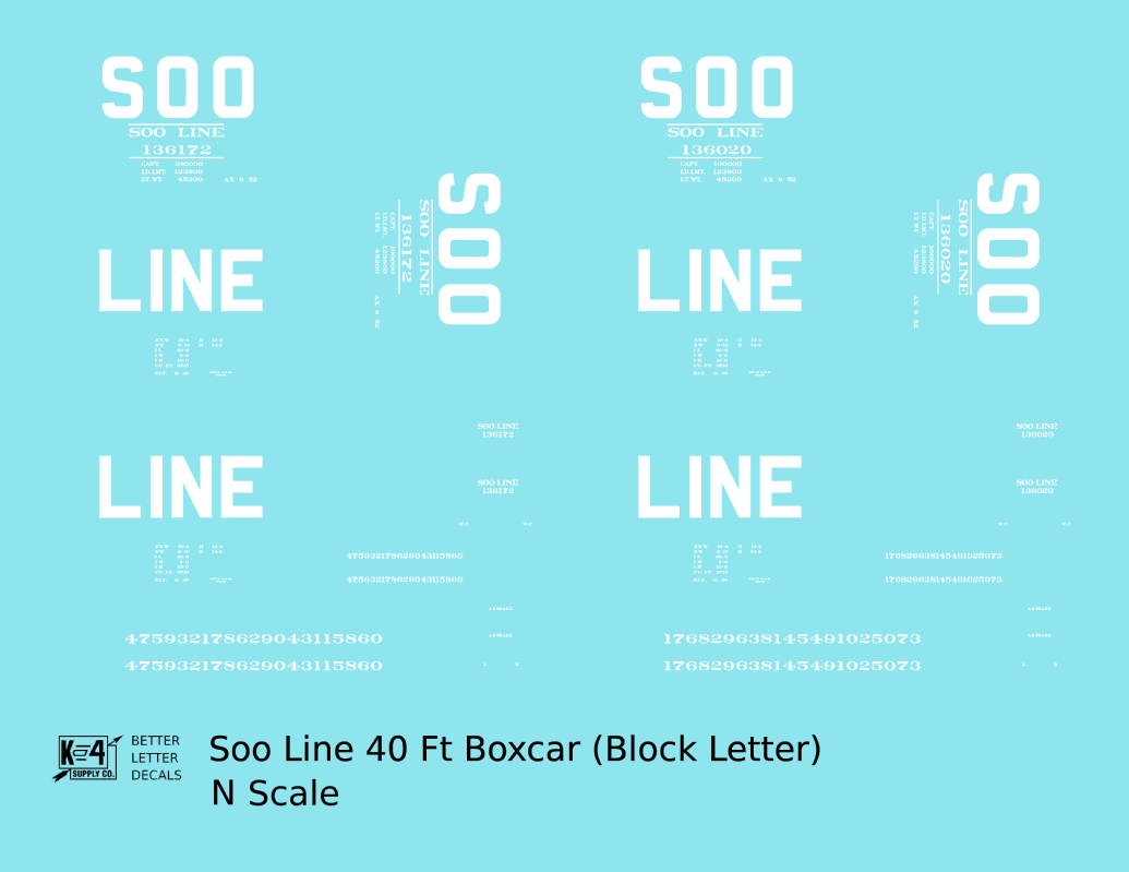 Soo Line 40 Ft Boxcar White Block Letter
