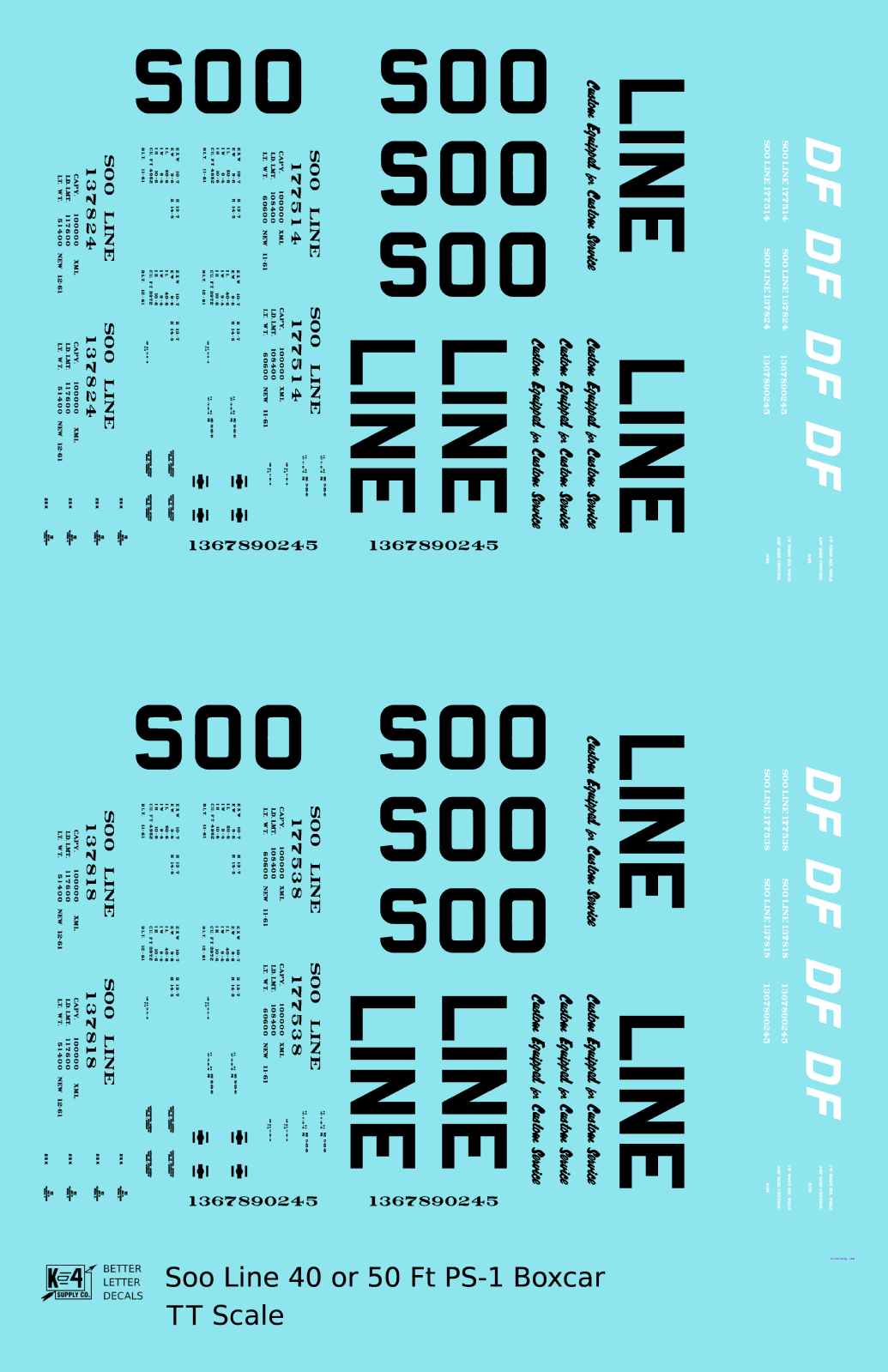Soo Line 40 / 50 Ft PS-1 Boxcars Black Block Letter