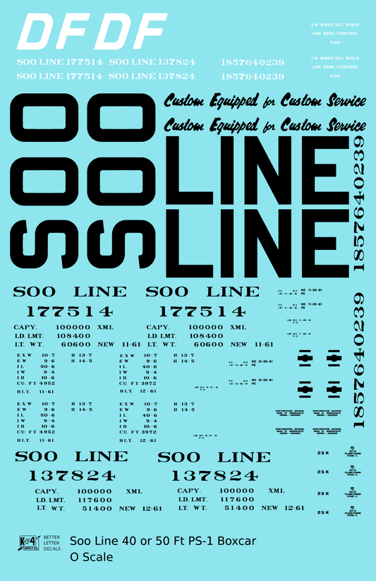 Soo Line 40 / 50 Ft PS-1 Boxcars Black Block Letter