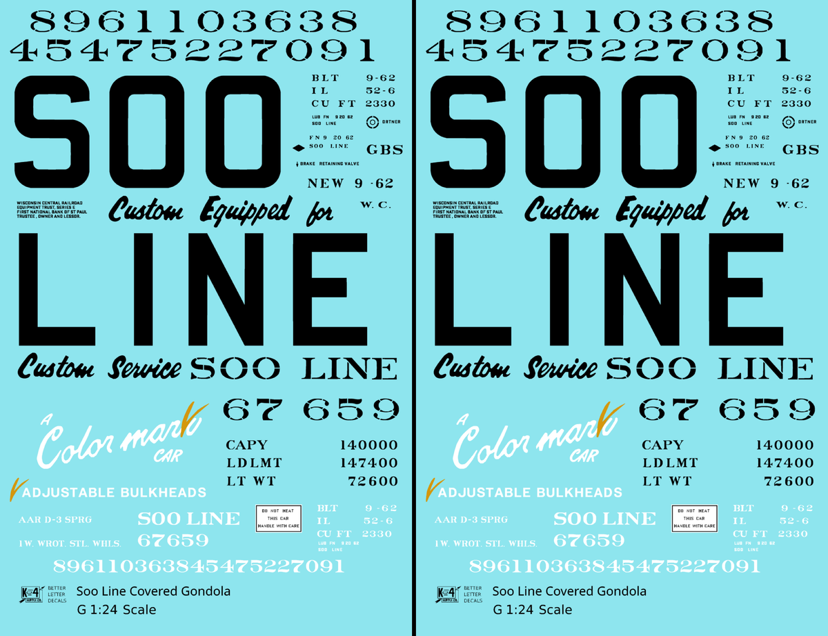 Soo Line Covered Gondola Black Colormark - Decal - Choose Scale