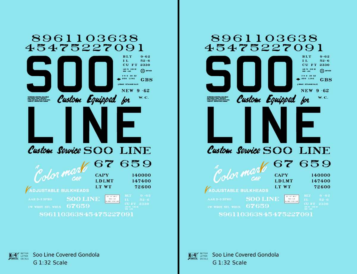 Soo Line Covered Gondola Black Colormark - Decal - Choose Scale
