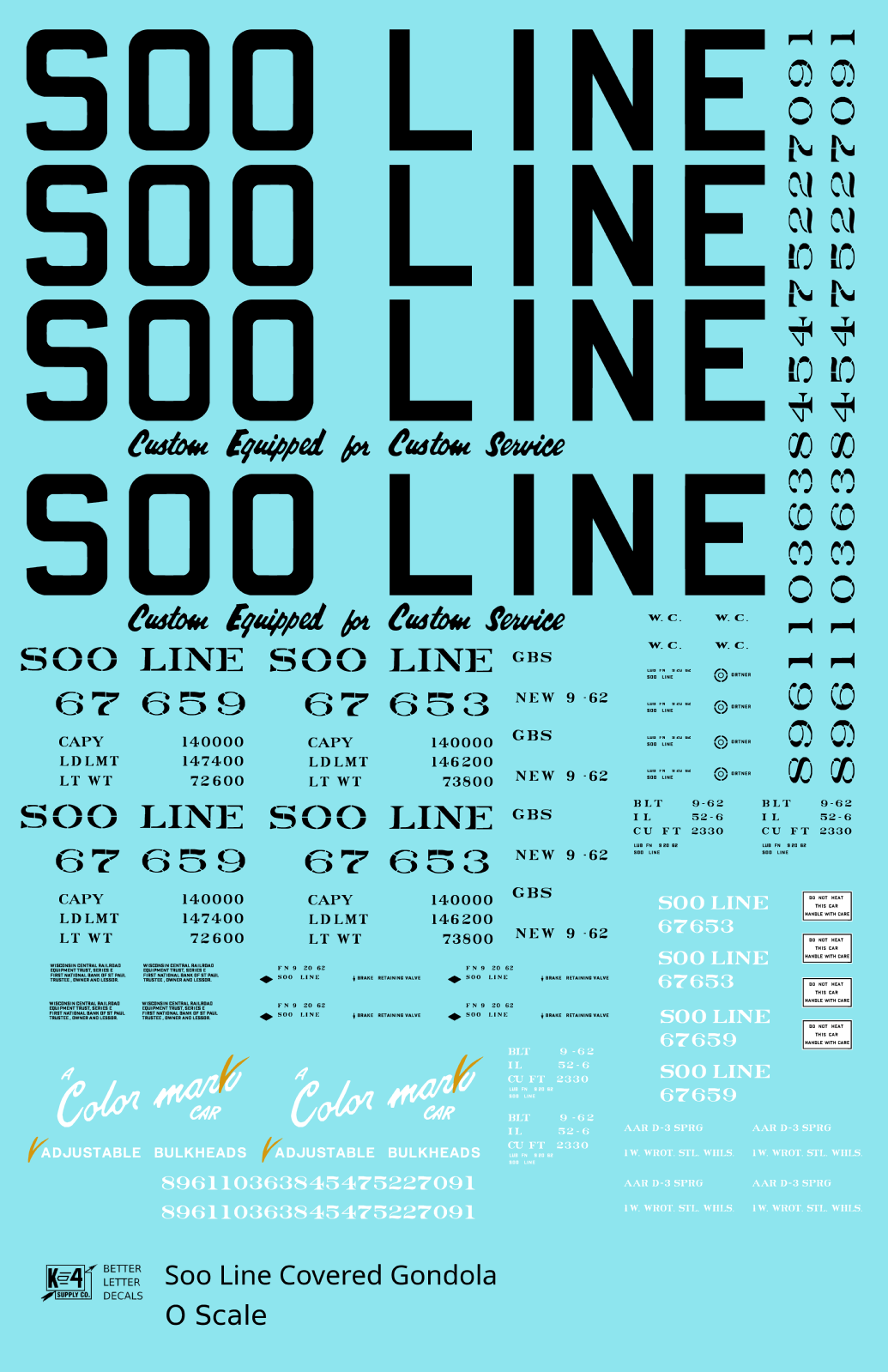 Soo Line Covered Gondola Black Colormark - Decal Sheet
