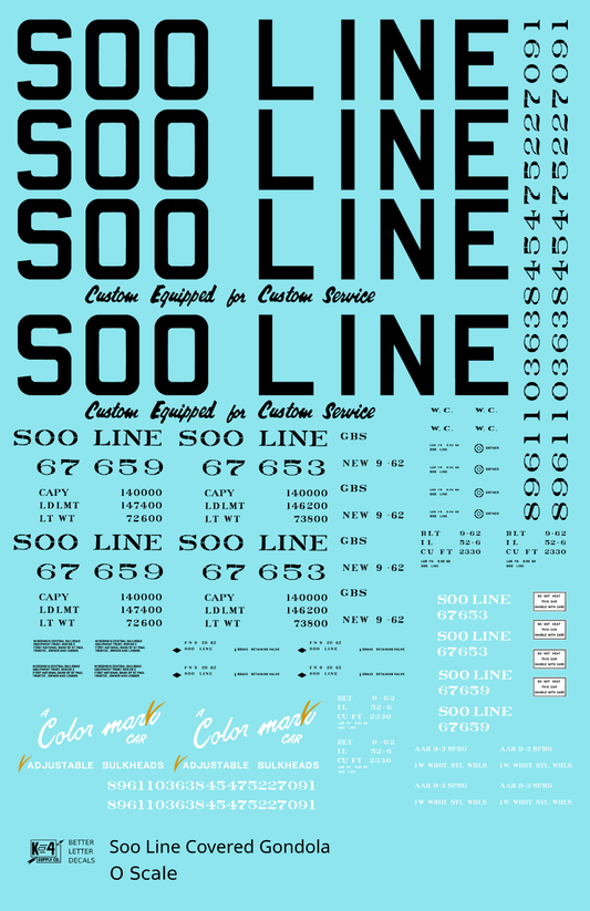 Soo Line Covered Gondola Black Colormark - Decal Sheet