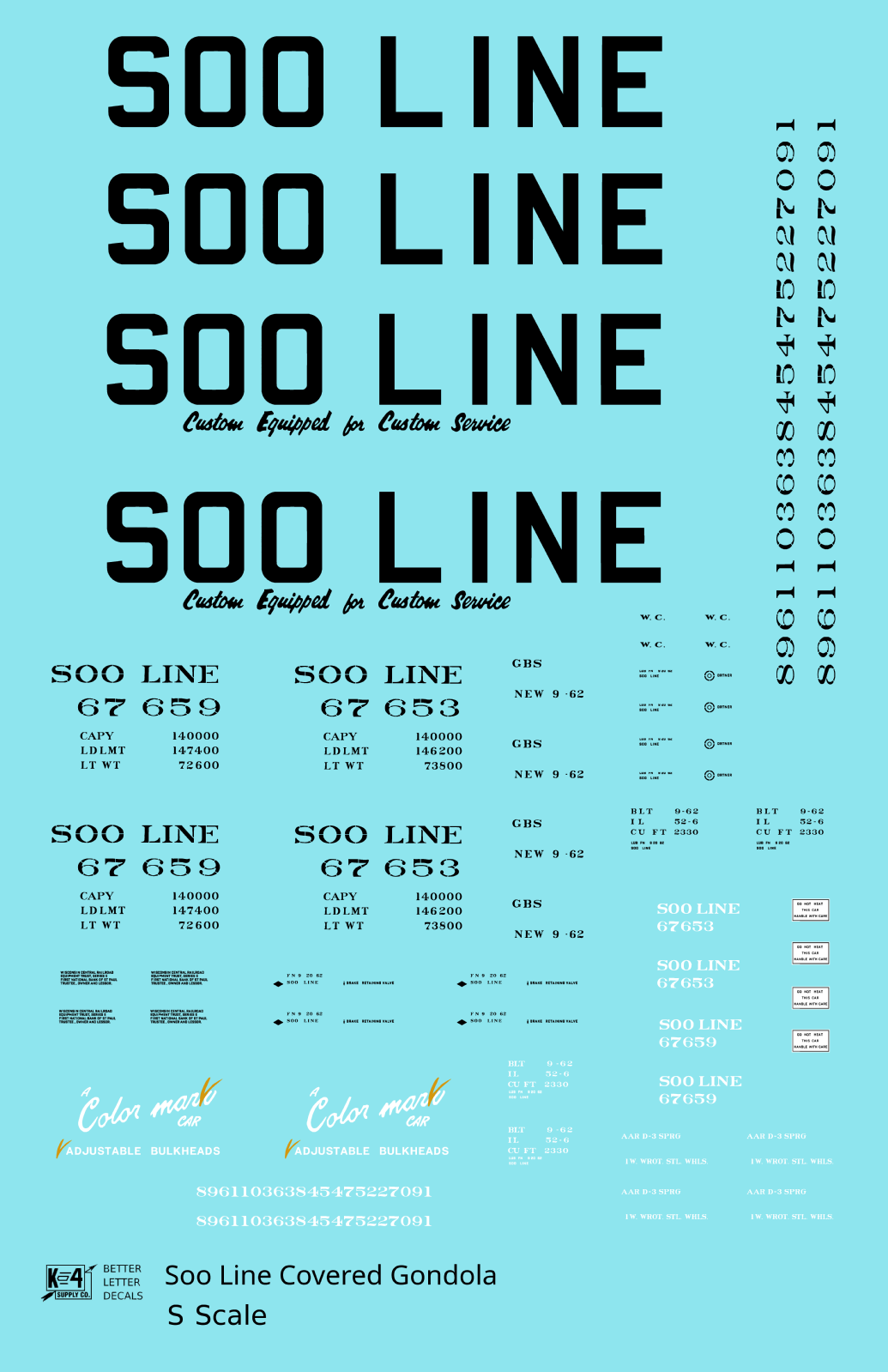 Soo Line Covered Gondola Black Colormark - Decal - Choose Scale