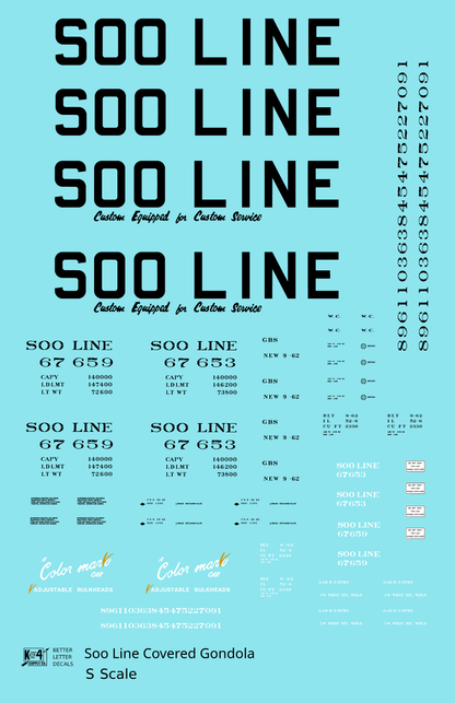 Soo Line Covered Gondola Black Colormark - Decal - Choose Scale