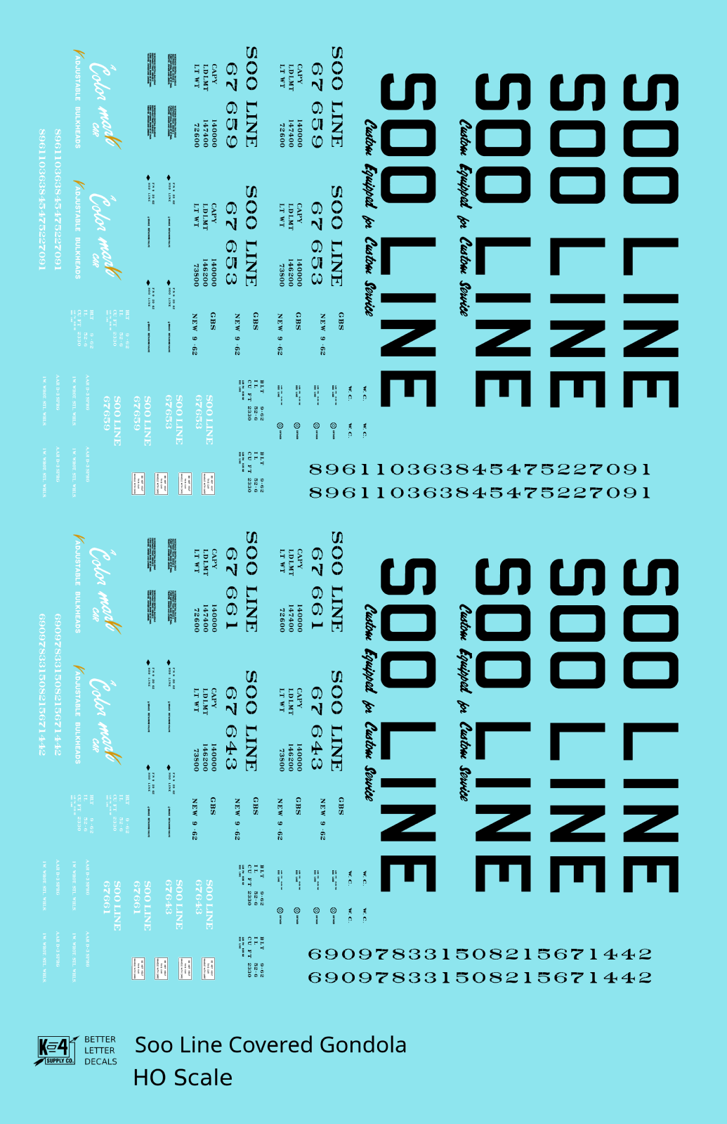 Soo Line Covered Gondola Black Colormark - Decal - Choose Scale