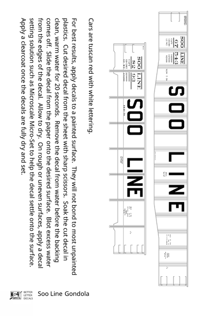 Soo Line 40 Ft, 52 Ft Gondolas White  - Decal