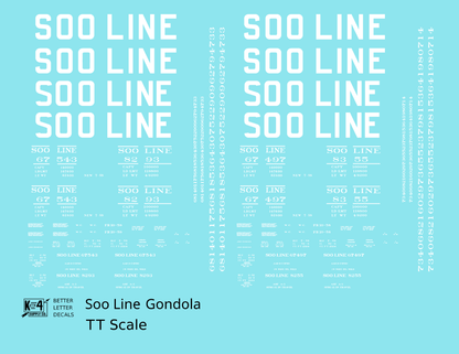 Soo Line 40 Ft, 52 Ft Gondolas White  - Decal - Choose Scale