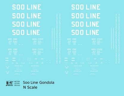 Soo Line 40 Ft, 52 Ft Gondolas White  - Decal - Choose Scale