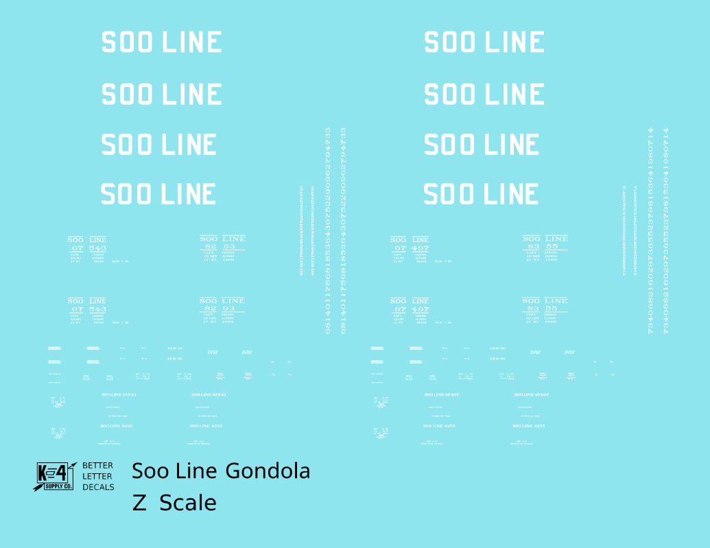 Soo Line 40 Ft, 52 Ft Gondolas White  - Decal - Choose Scale